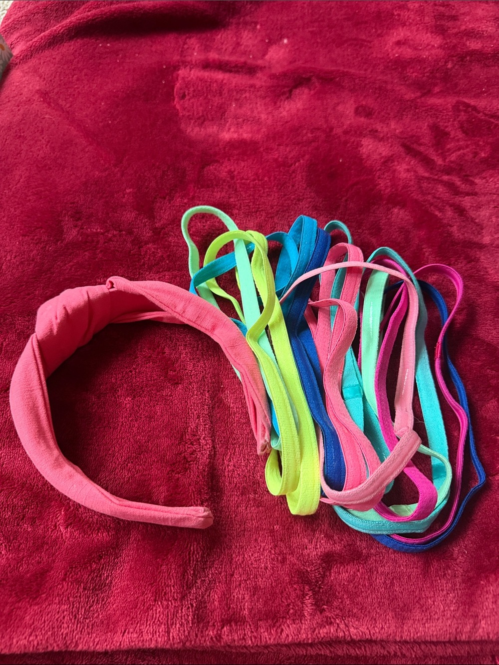 Coral Padded Headband with Assorted Colorful Elastic Bands
